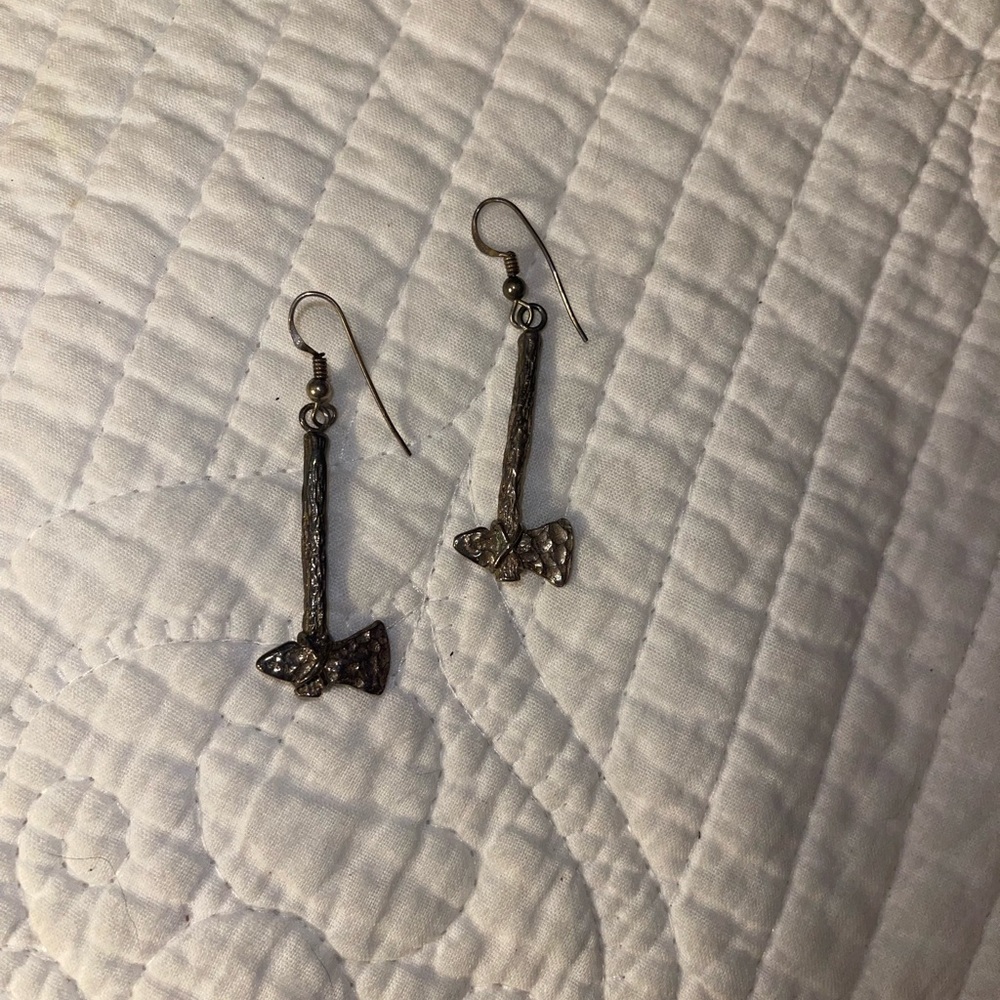 Silver Tomahawk Shaped Earrings French Wire Backing